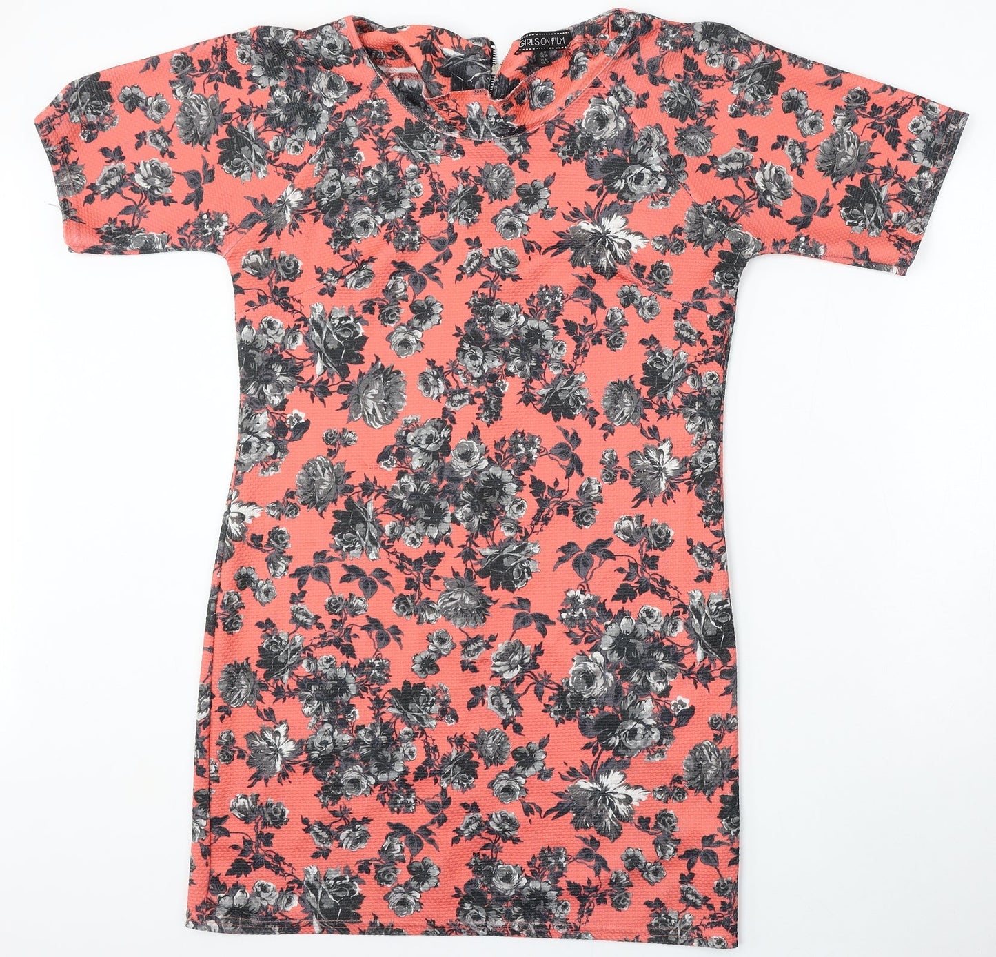 Girls On Film Womens Red Floral Polyester Pencil Dress  Size 12  Round Neck