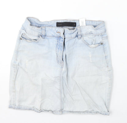 Next Womens Blue  Cotton Straight & Pencil Skirt Size 8