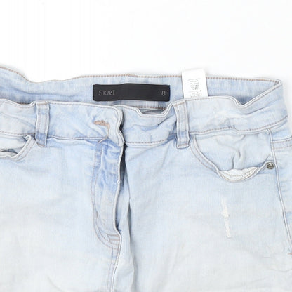 Next Womens Blue  Cotton Straight & Pencil Skirt Size 8