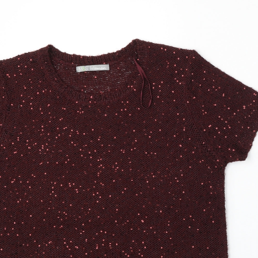 Marks and Spencer Womens Red Round Neck  Polyester Pullover Jumper Size 14