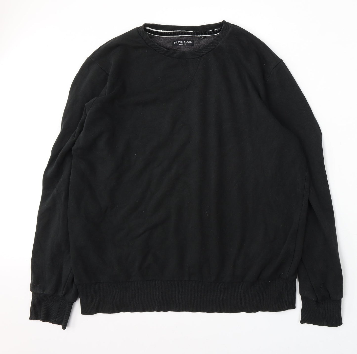 Brave Soul Mens Black  Cotton Pullover Sweatshirt Size XL