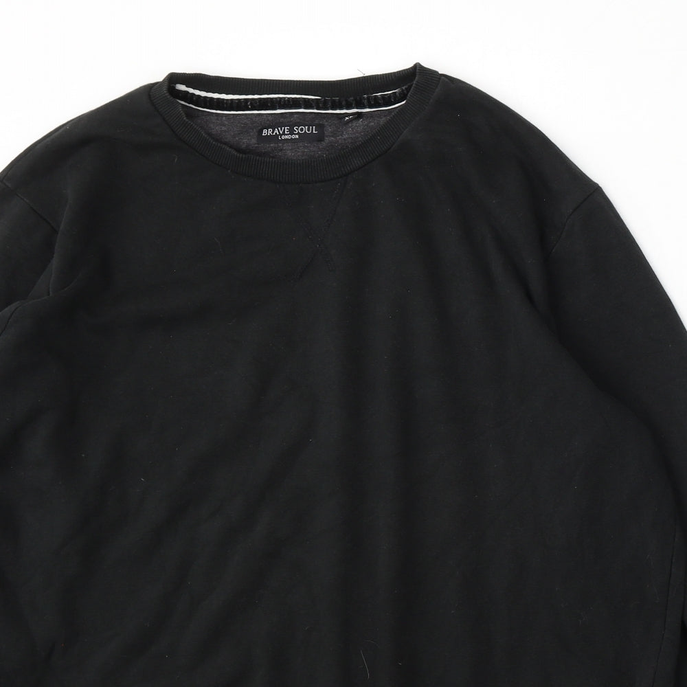 Brave Soul Mens Black  Cotton Pullover Sweatshirt Size XL