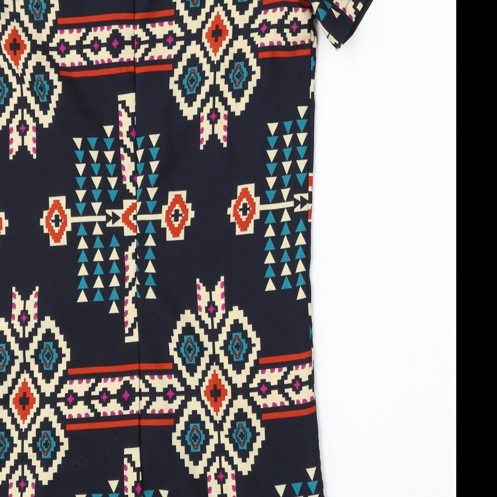 New Look Womens Blue Geometric Polyester Pencil Dress  Size 8  Round Neck