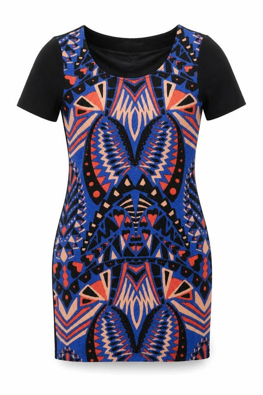 YUMI DIRECT Womens Multicoloured Geometric Acrylic Bodycon  Size 10  Round Neck