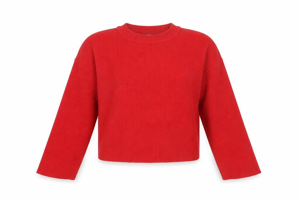 Bershka Womens Red Round Neck  Viscose Pullover Jumper Size S