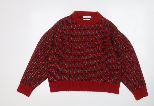 MNG Womens Red Round Neck  Acrylic Pullover Jumper Size S