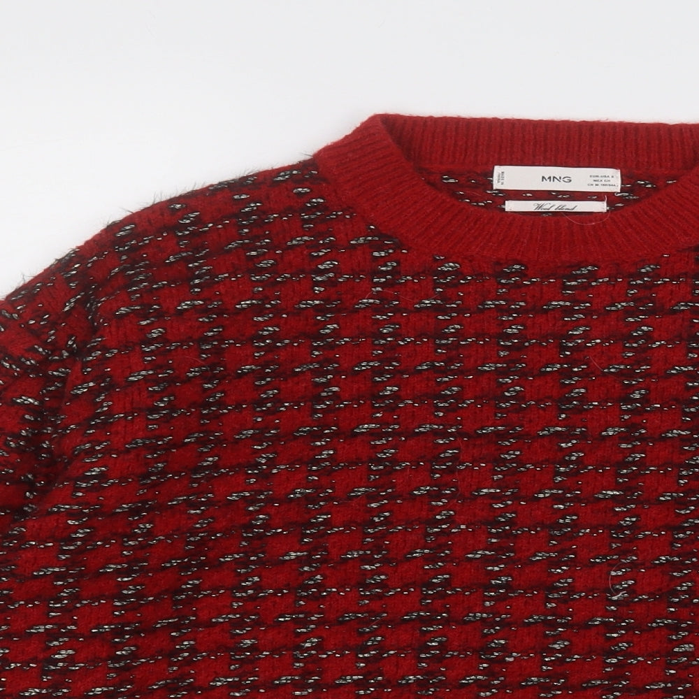 MNG Womens Red Round Neck  Acrylic Pullover Jumper Size S