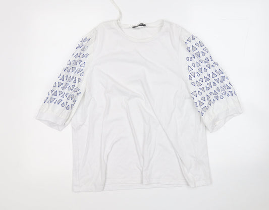 Gallery Womens White Geometric Cotton Basic Polo Size M Round Neck