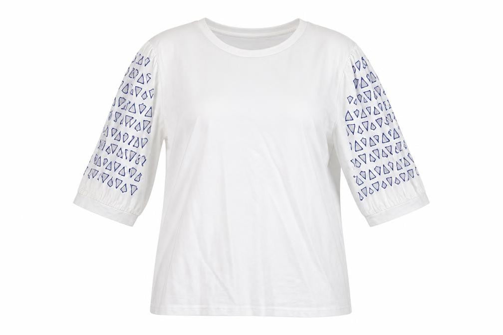 Gallery Womens White Geometric Cotton Basic Polo Size M Round Neck