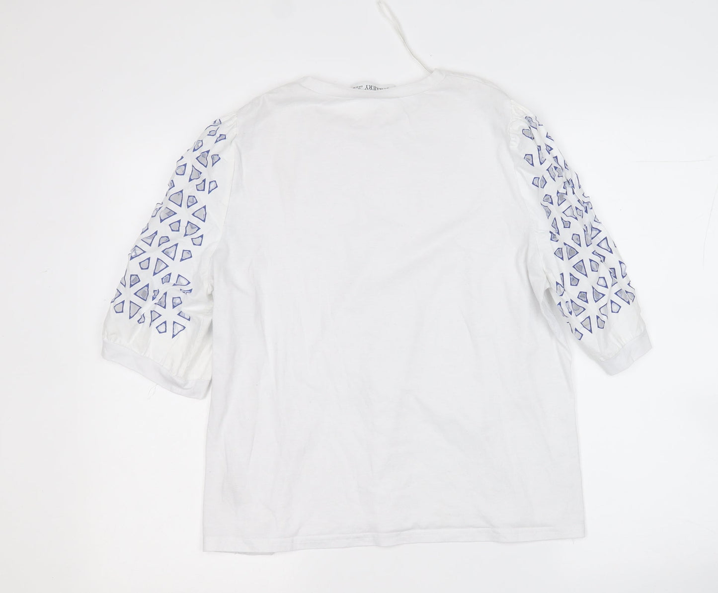 Gallery Womens White Geometric Cotton Basic Polo Size M Round Neck