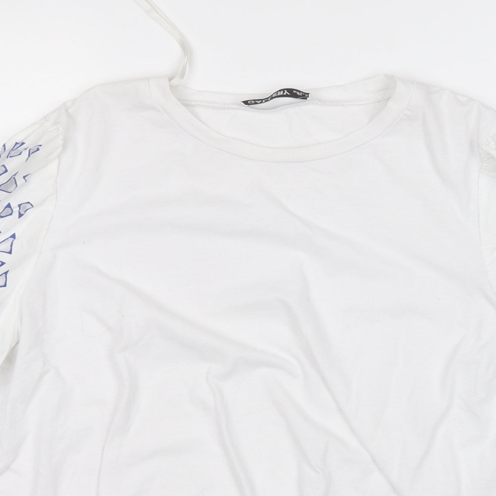 Gallery Womens White Geometric Cotton Basic Polo Size M Round Neck
