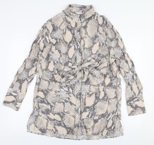 H&M Womens Beige Animal Print Viscose Basic Blouse Size S Collared