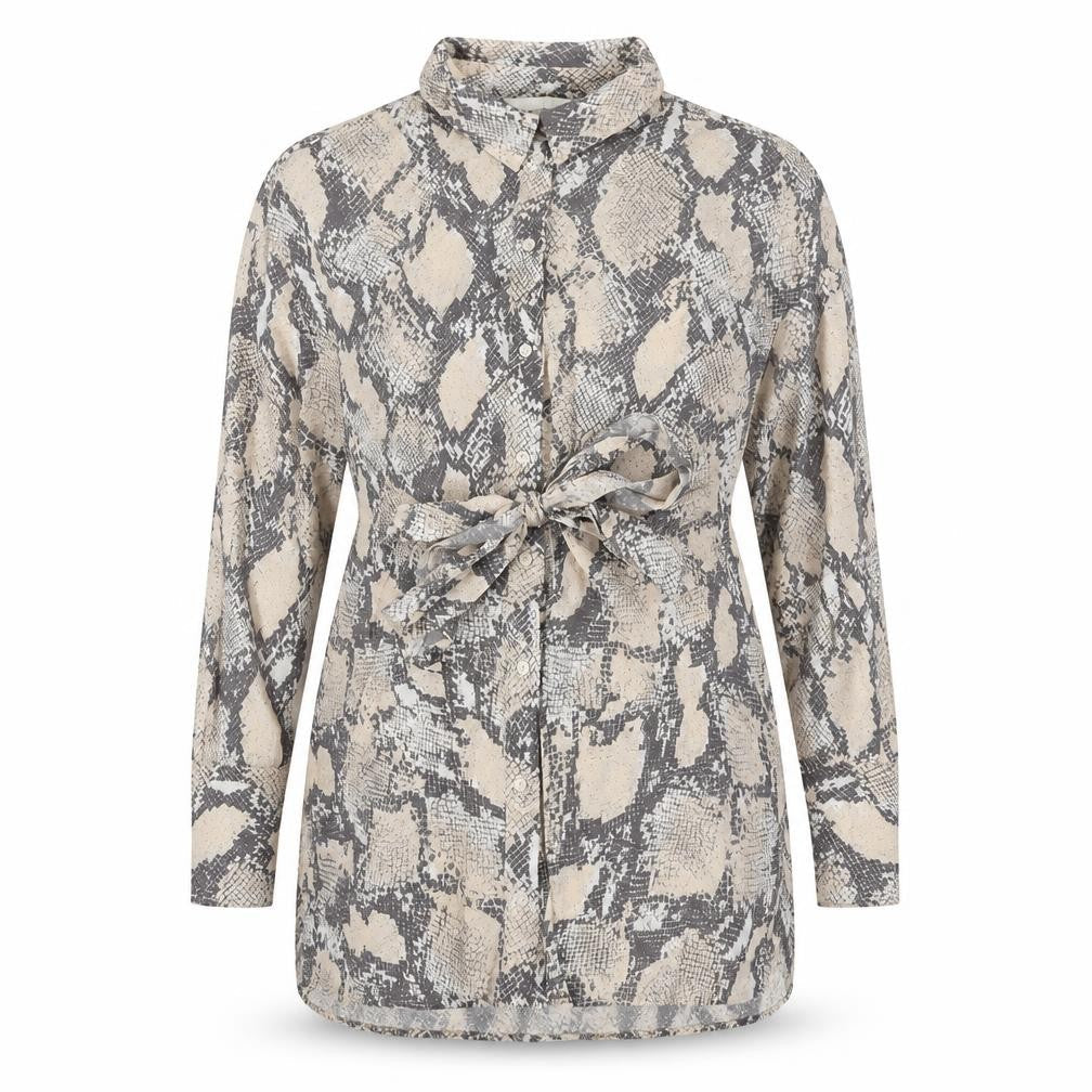 H&M Womens Beige Animal Print Viscose Basic Blouse Size S Collared