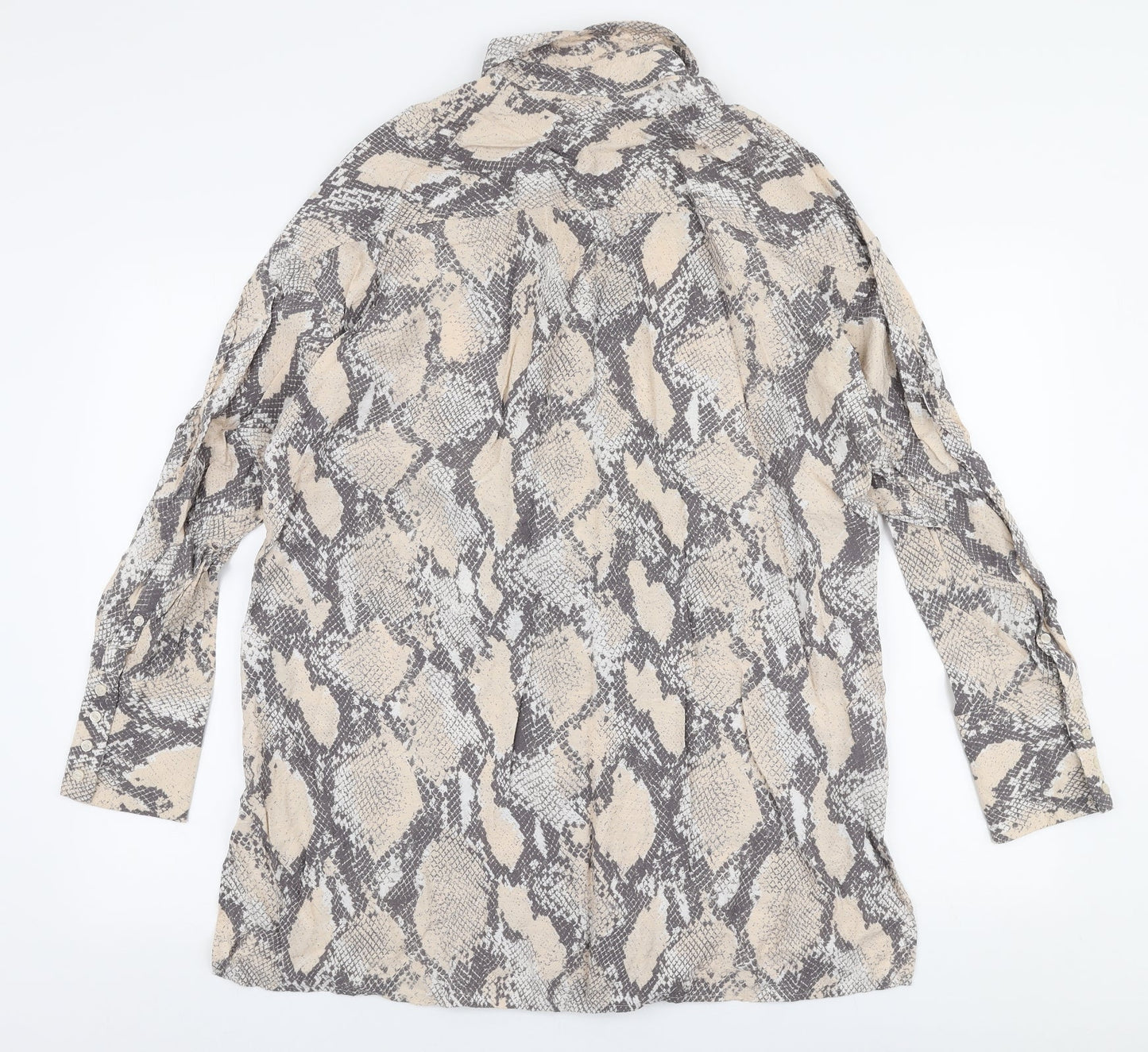 H&M Womens Beige Animal Print Viscose Basic Blouse Size S Collared