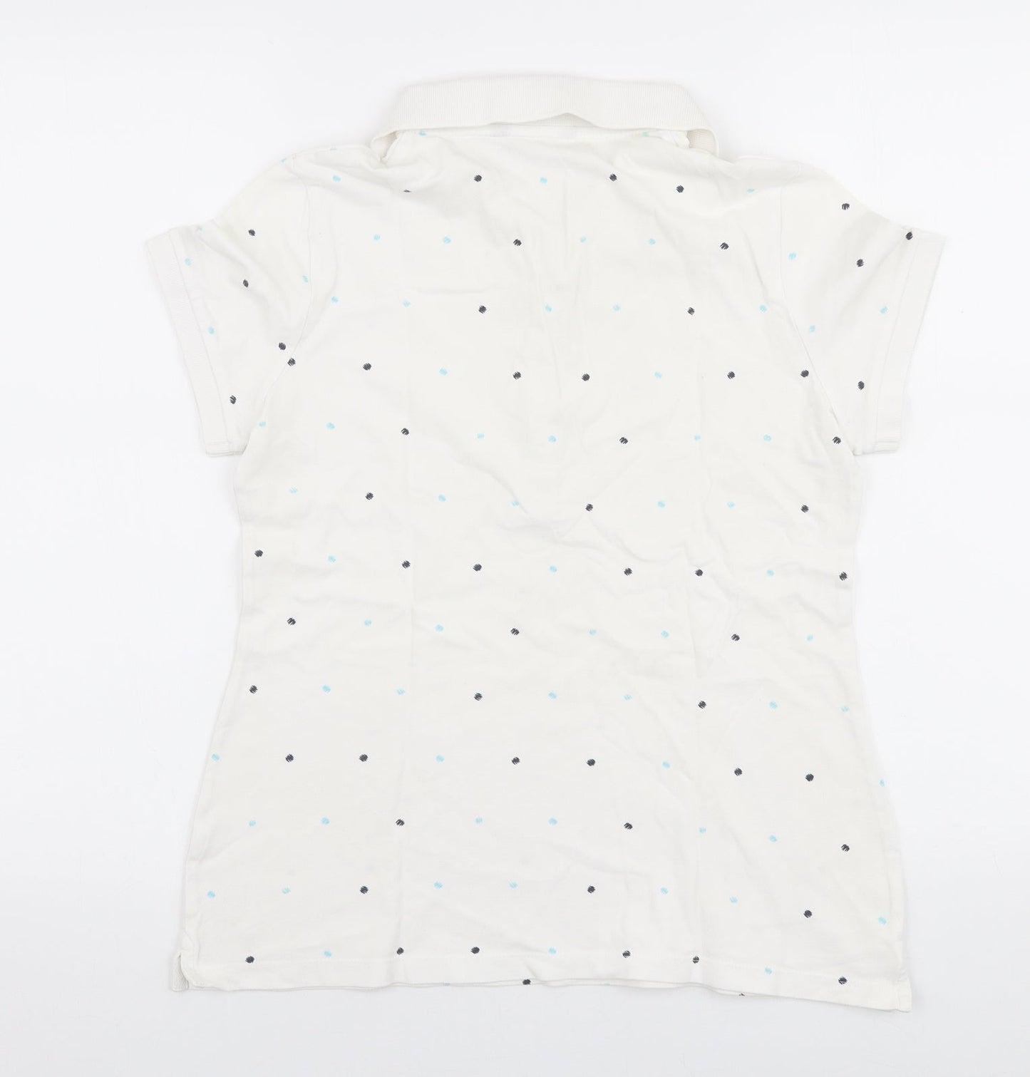 Marks and Spencer Womens White Polka Dot Polyester Basic Polo Size S Collared
