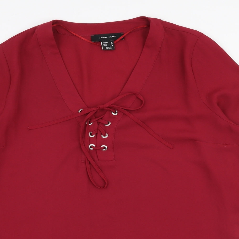 Atmosphere Womens Red  Polyester Basic Blouse Size 10 V-Neck