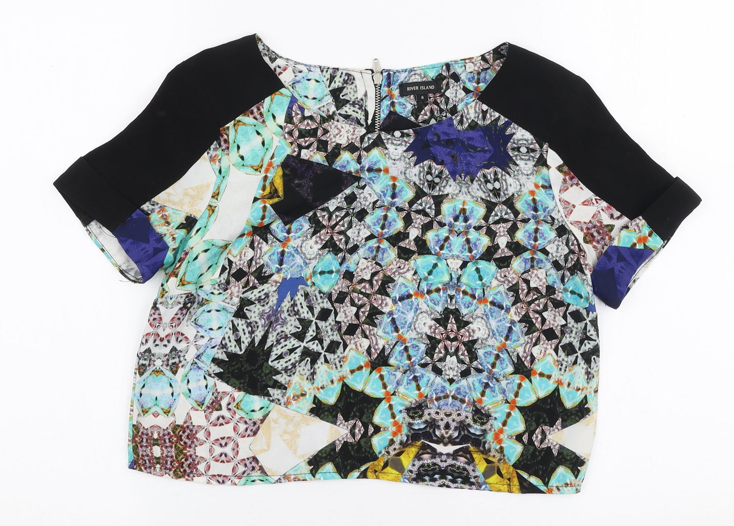 River Island Womens Multicoloured  Polyester Cropped Blouse Size 6 Round Neck