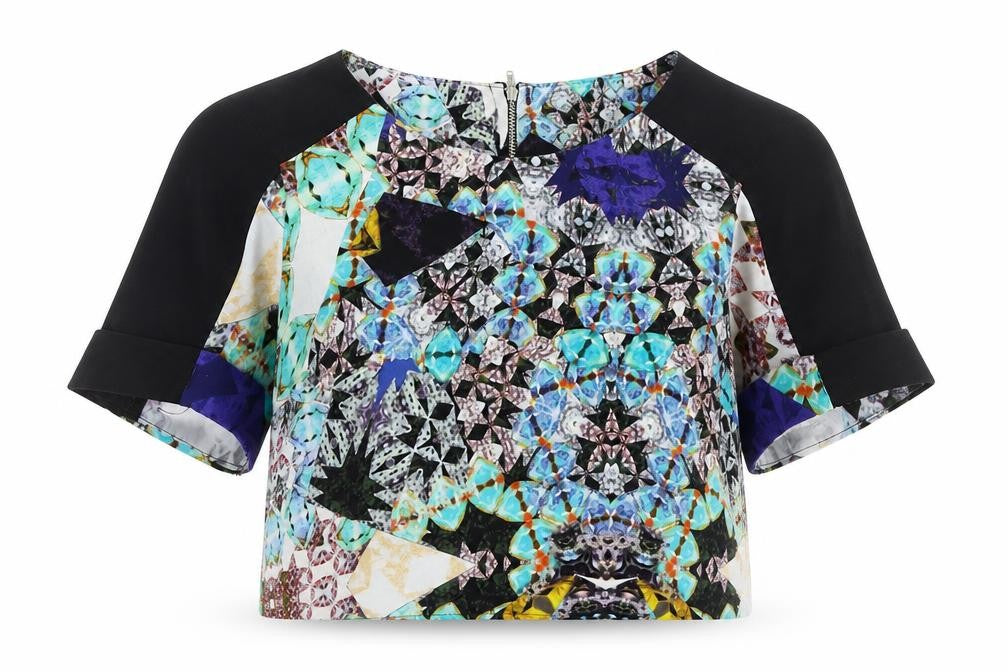 River Island Womens Multicoloured  Polyester Cropped Blouse Size 6 Round Neck