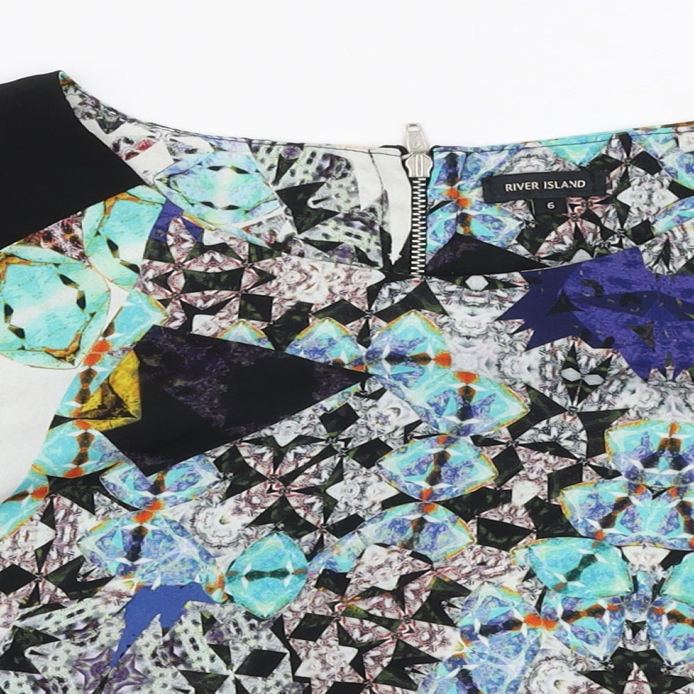 River Island Womens Multicoloured  Polyester Cropped Blouse Size 6 Round Neck