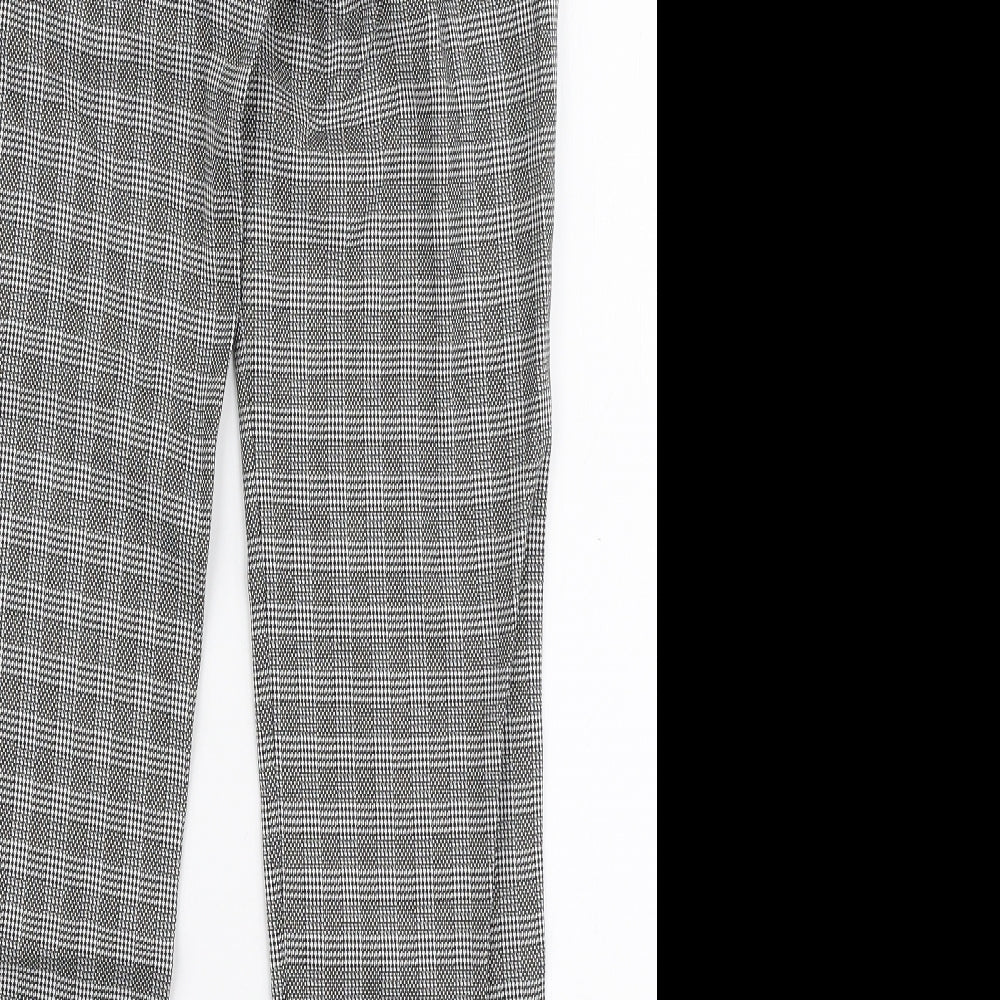 Warehouse Womens Grey Check Polyester Trousers  Size 6 L28 in Slim Zip