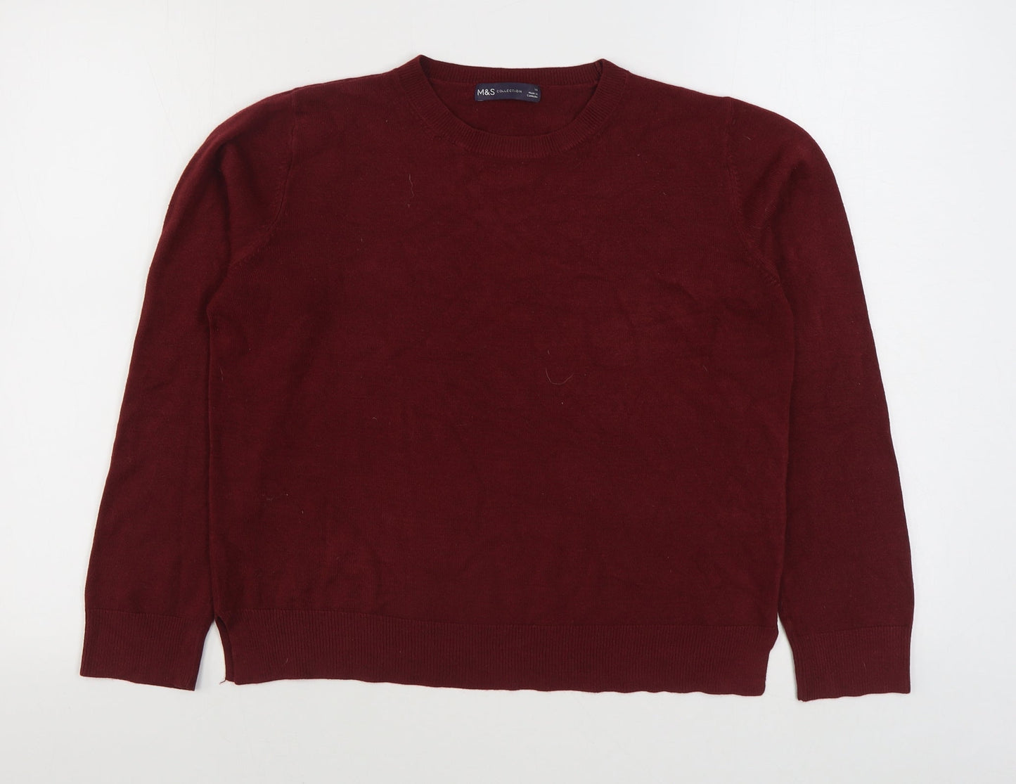Marks and Spencer Womens Red Round Neck  Acrylic Pullover Jumper Size 14
