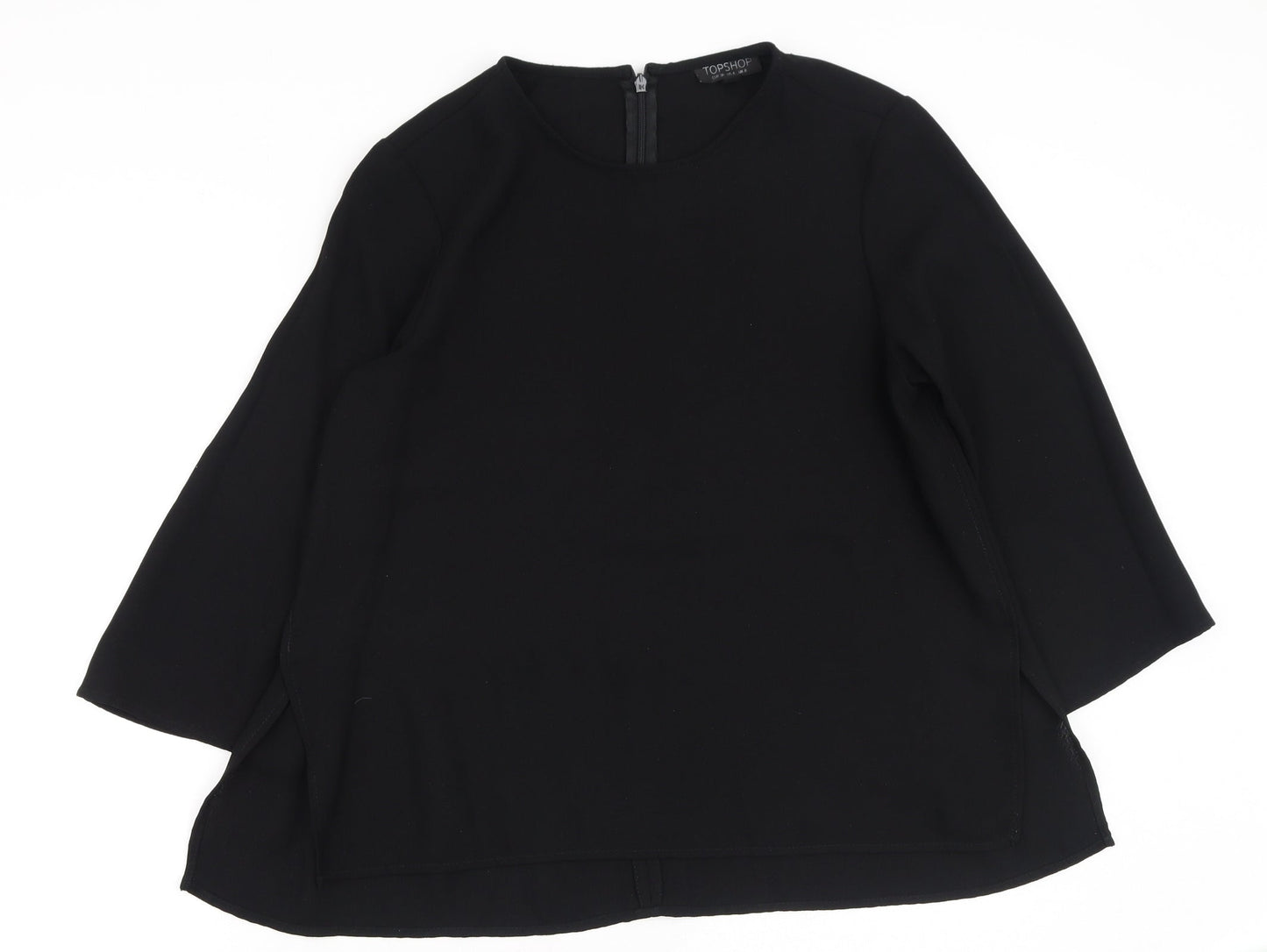 Topshop Womens Black  Polyester Basic Blouse Size 8 Round Neck