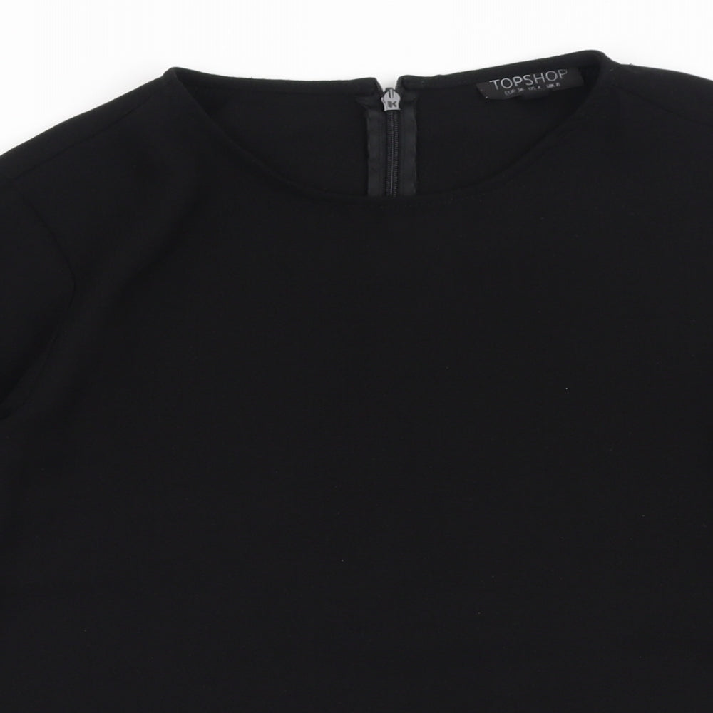 Topshop Womens Black  Polyester Basic Blouse Size 8 Round Neck