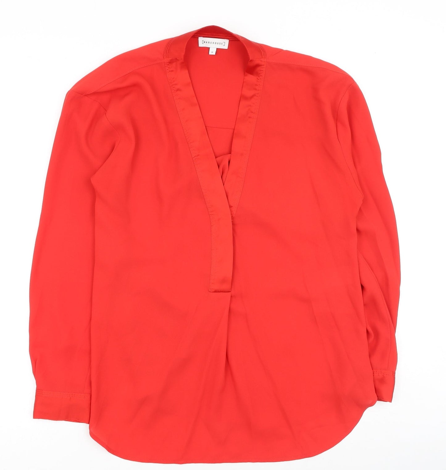 Warehouse Womens Red  Polyester Basic Blouse Size 10 V-Neck