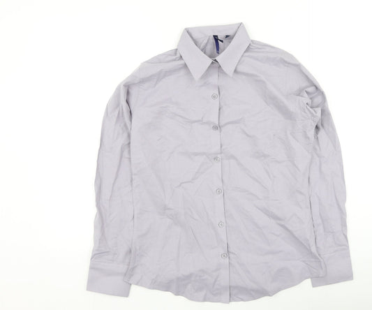 Premier Womens Grey  Cotton Basic Button-Up Size 10 Collared