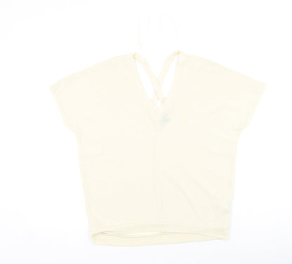 River Island  Womens Beige  Polyester Basic T-Shirt Size 6 V-Neck
