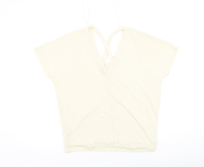 River Island  Womens Beige  Polyester Basic T-Shirt Size 6 V-Neck
