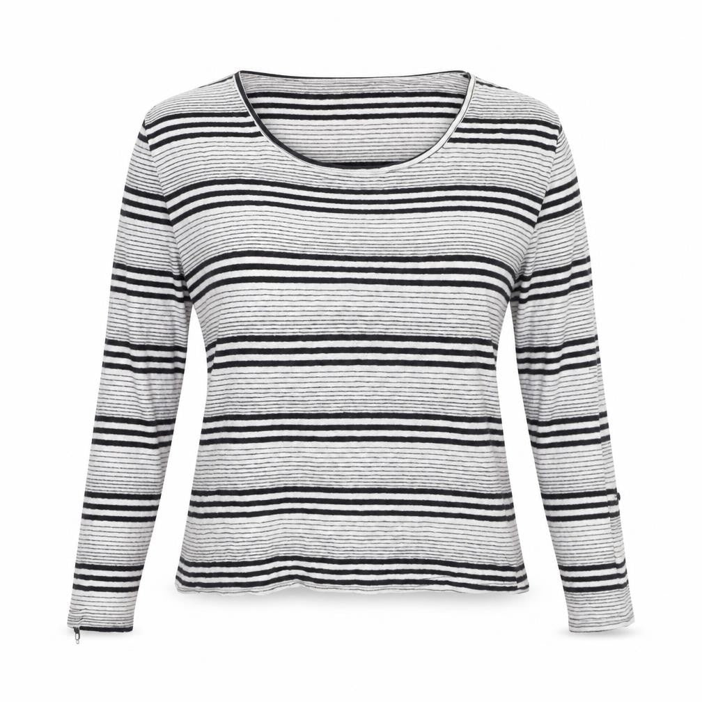 jad Womens Black Striped Polyester Basic T-Shirt Size M Round Neck