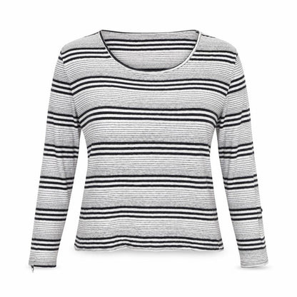 jad Womens Black Striped Polyester Basic T-Shirt Size M Round Neck