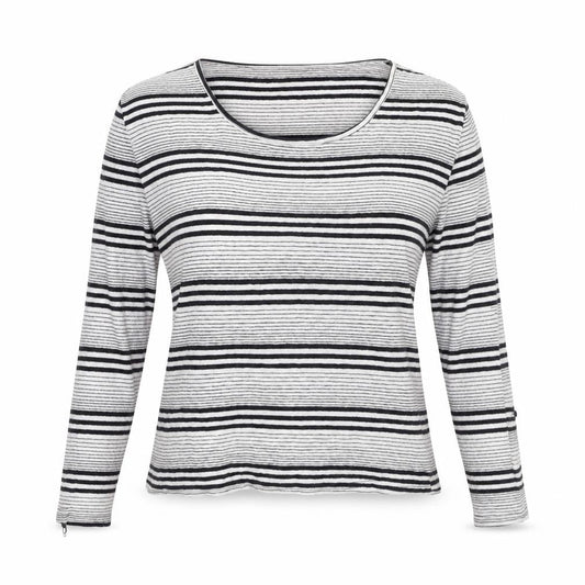 jad Womens Black Striped Polyester Basic T-Shirt Size M Round Neck