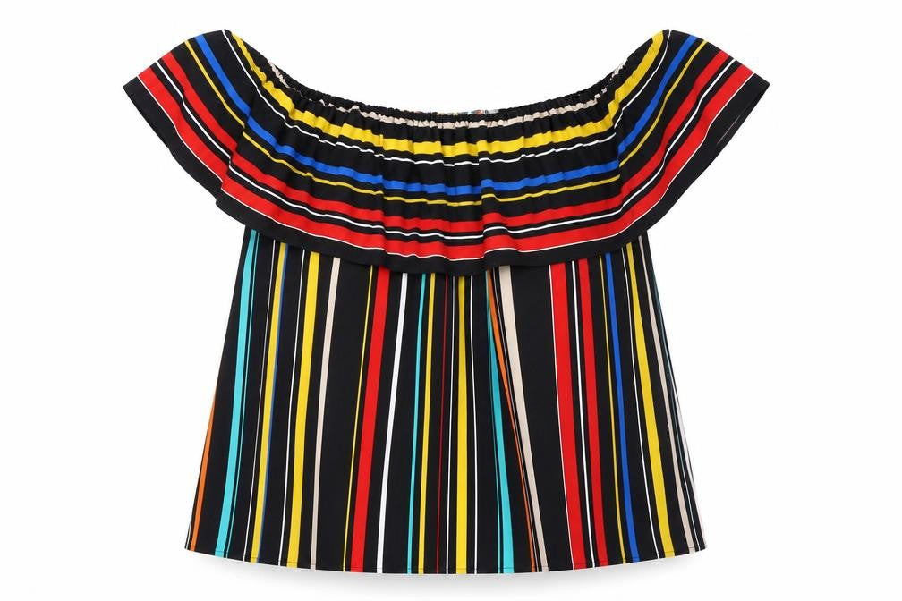 Marks & Spencer Womens Multicoloured Striped Polyester Basic Blouse Size 16 Off the Shoulder