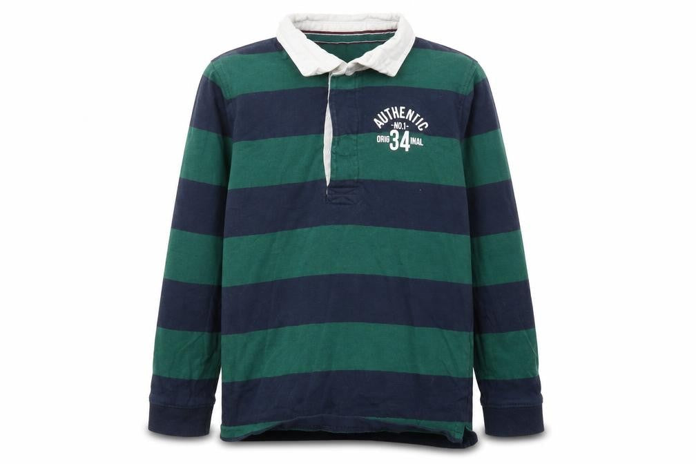 Mothercare Boys Green Striped Cotton Basic Polo Size 8 Years Collared Button
