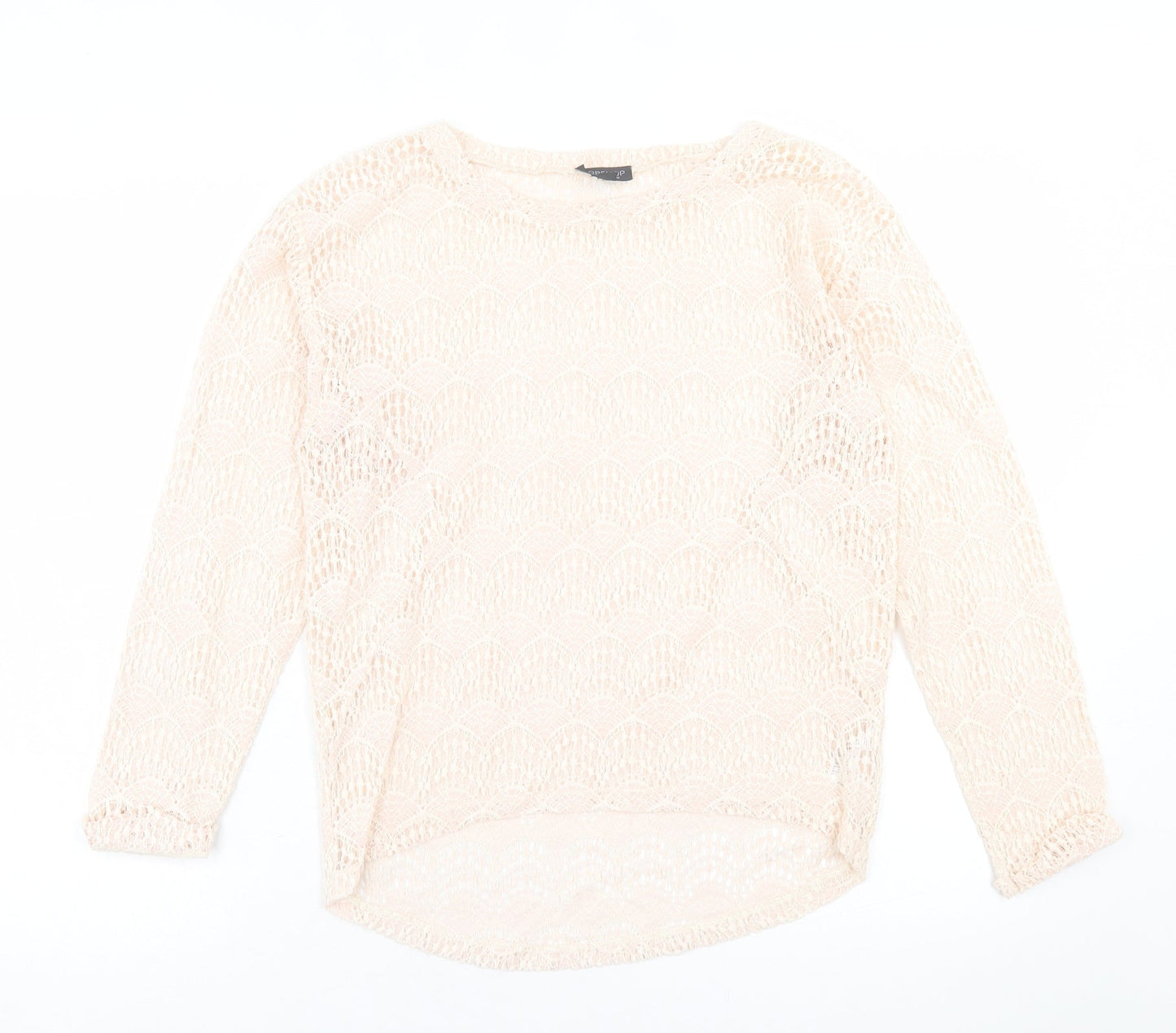 Topshop Womens Ivory Geometric Cotton Basic T-Shirt Size 10 Crew Neck