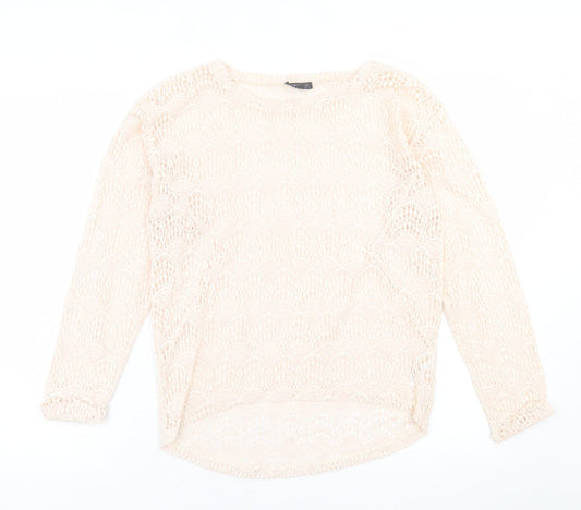 Topshop Womens Ivory Geometric Cotton Basic T-Shirt Size 10 Crew Neck