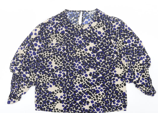 Soon Womens Blue Animal Print Polyester Basic Blouse Size 12 Crew Neck