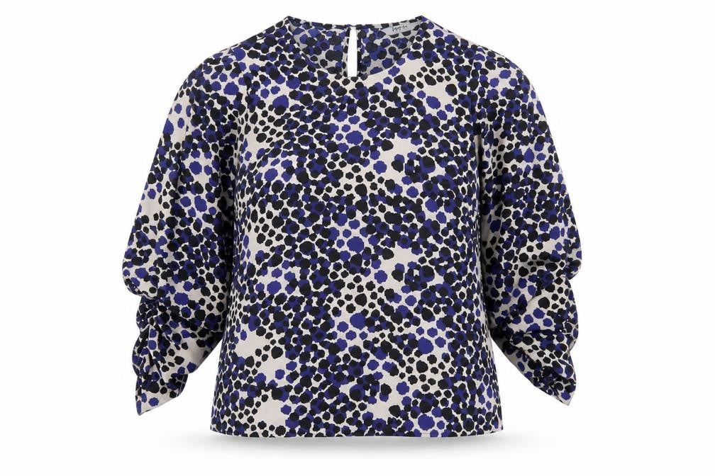 Soon Womens Blue Animal Print Polyester Basic Blouse Size 12 Crew Neck