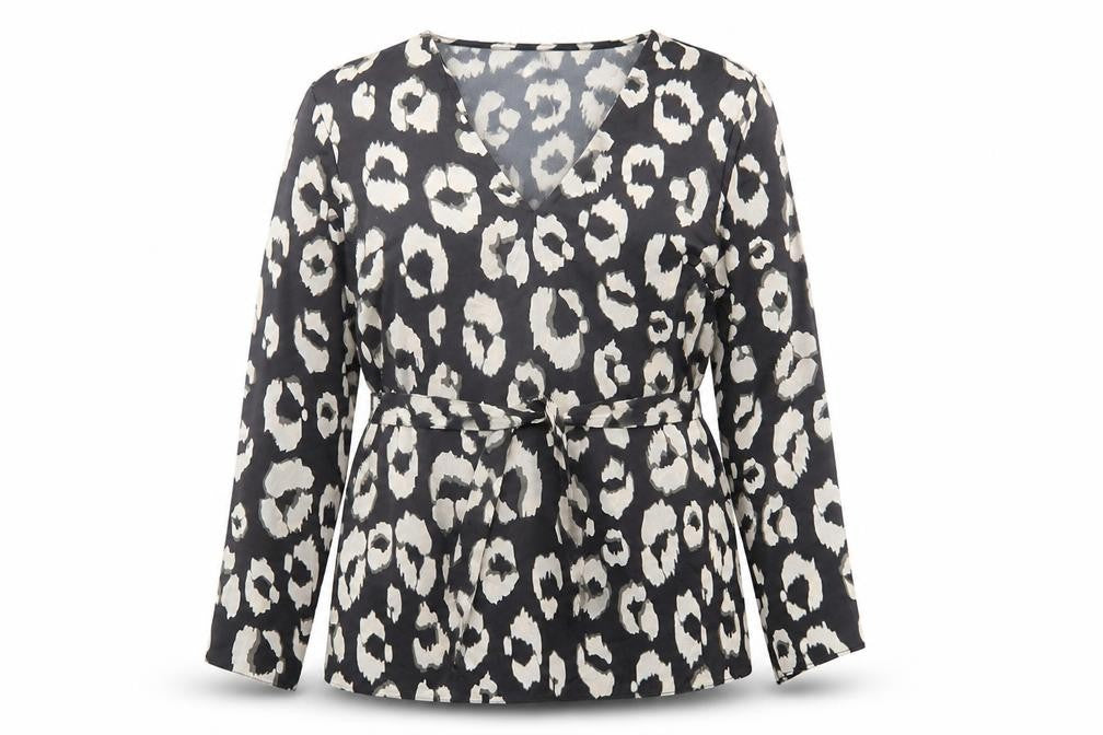 New Look Womens Black Animal Print Polyester Basic Blouse Size 12 V-Neck