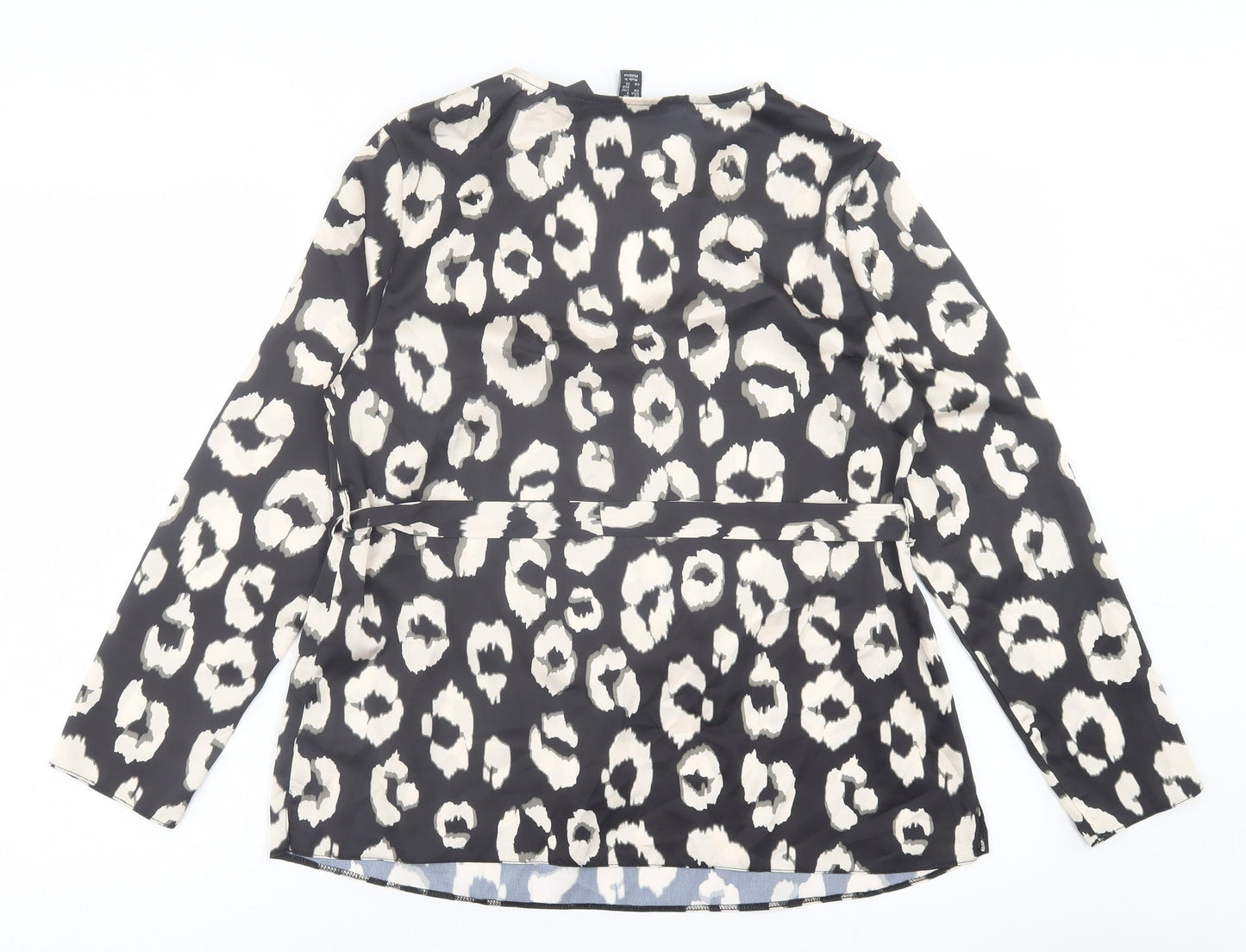 New Look Womens Black Animal Print Polyester Basic Blouse Size 12 V-Neck