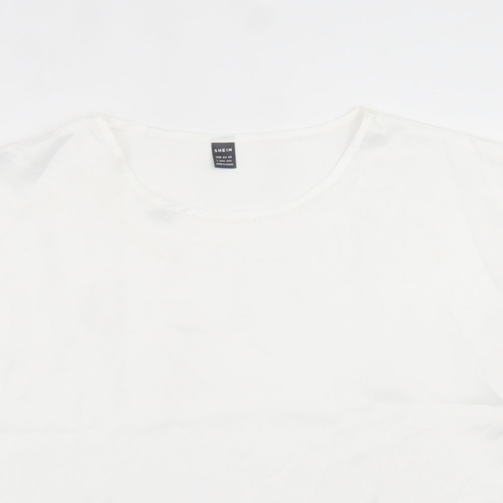 SheIn Womens White  Polyester Basic T-Shirt Size L Crew Neck