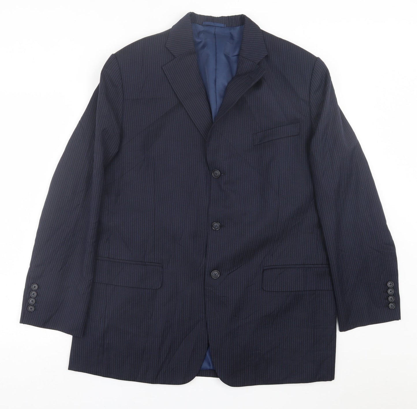 WILLIAM CHENG & SON Mens Blue Striped Polyester Jacket Suit Jacket Size 44