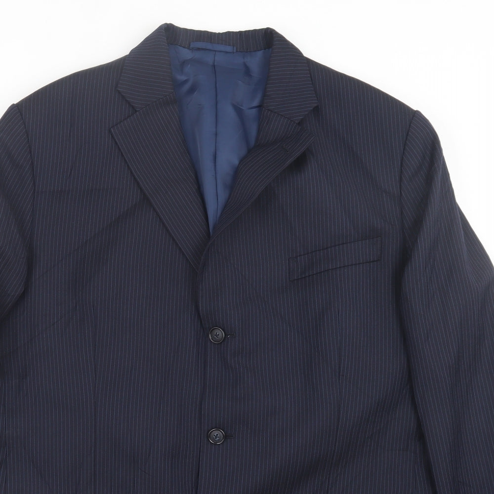 WILLIAM CHENG & SON Mens Blue Striped Polyester Jacket Suit Jacket Size 44