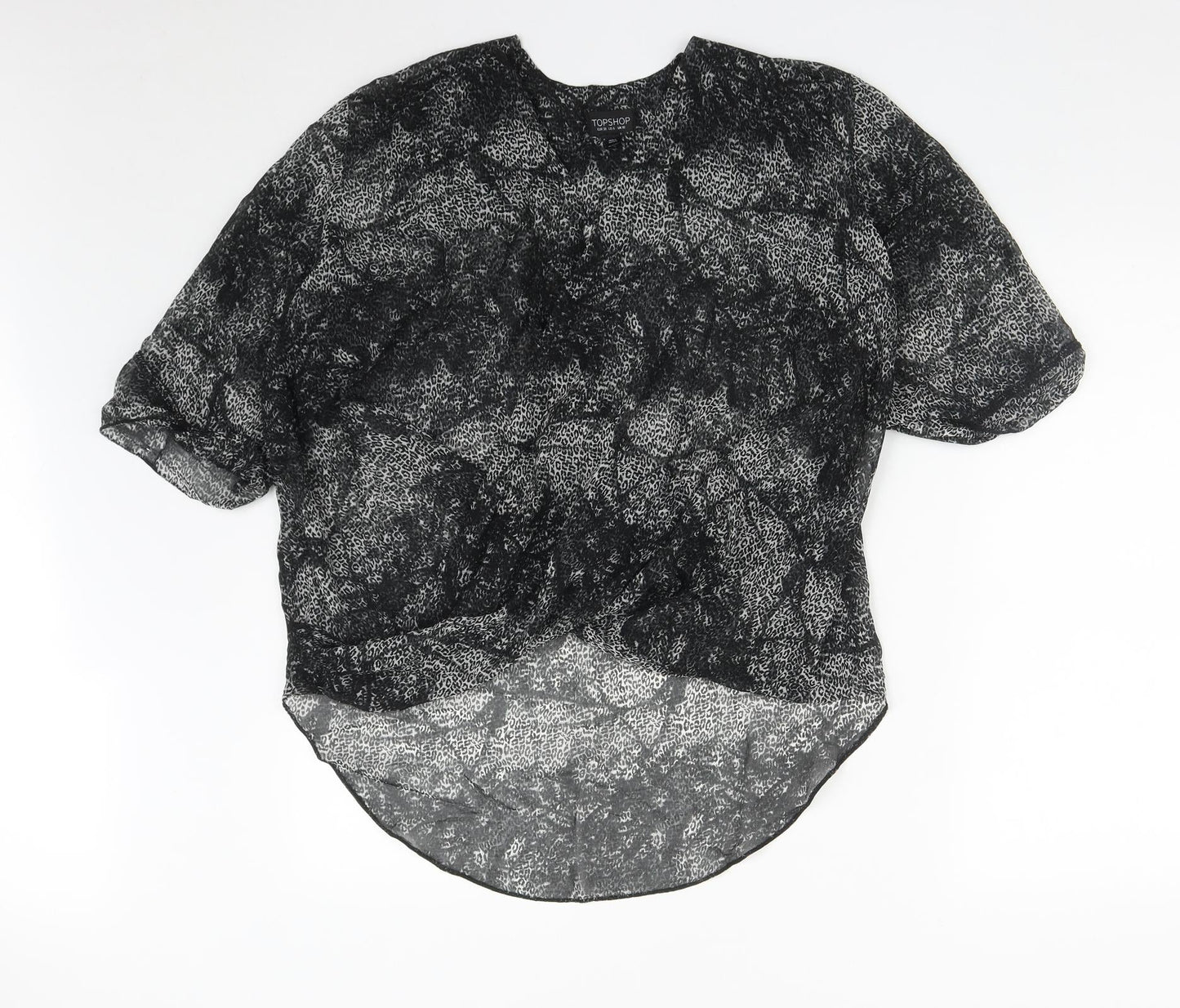 Topshop Womens Black Geometric Polyester Basic Blouse Size 10 V-Neck
