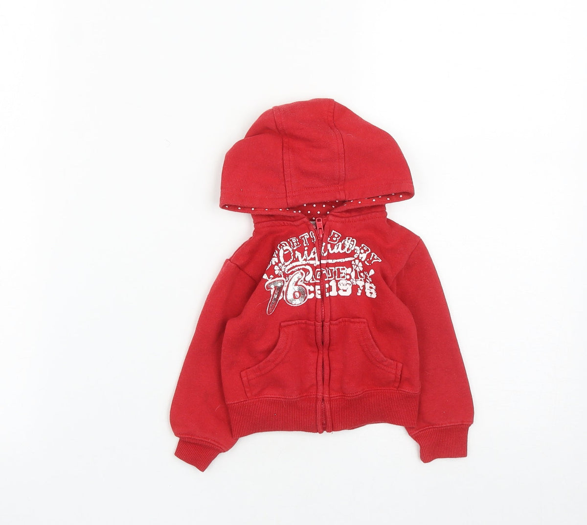 Earlydays Girls Red  Cotton Basic Button-Up Size 9-12 Months V-Neck Zip