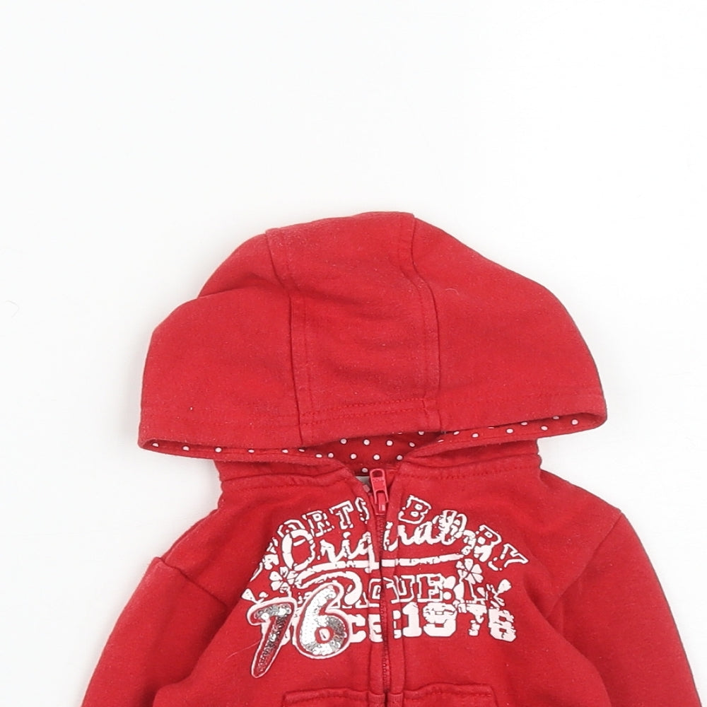 Earlydays Girls Red  Cotton Basic Button-Up Size 9-12 Months V-Neck Zip