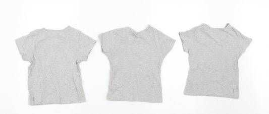 Matalan Girls Grey  Cotton Basic T-Shirt Size 2-3 Years Round Neck  - Pack of 3