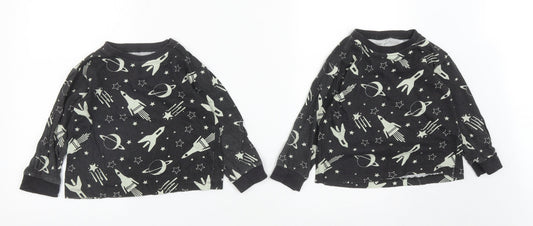 B&m Boys Black  Cotton Basic Casual Size 3-4 Years Round Neck  - Space and Rockets